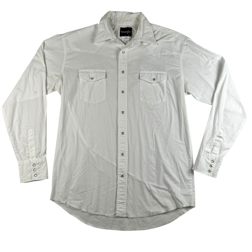 Wrangler Shirt Mens LT White Solid Western Snap Long Sleeve Big Tall Cowboy